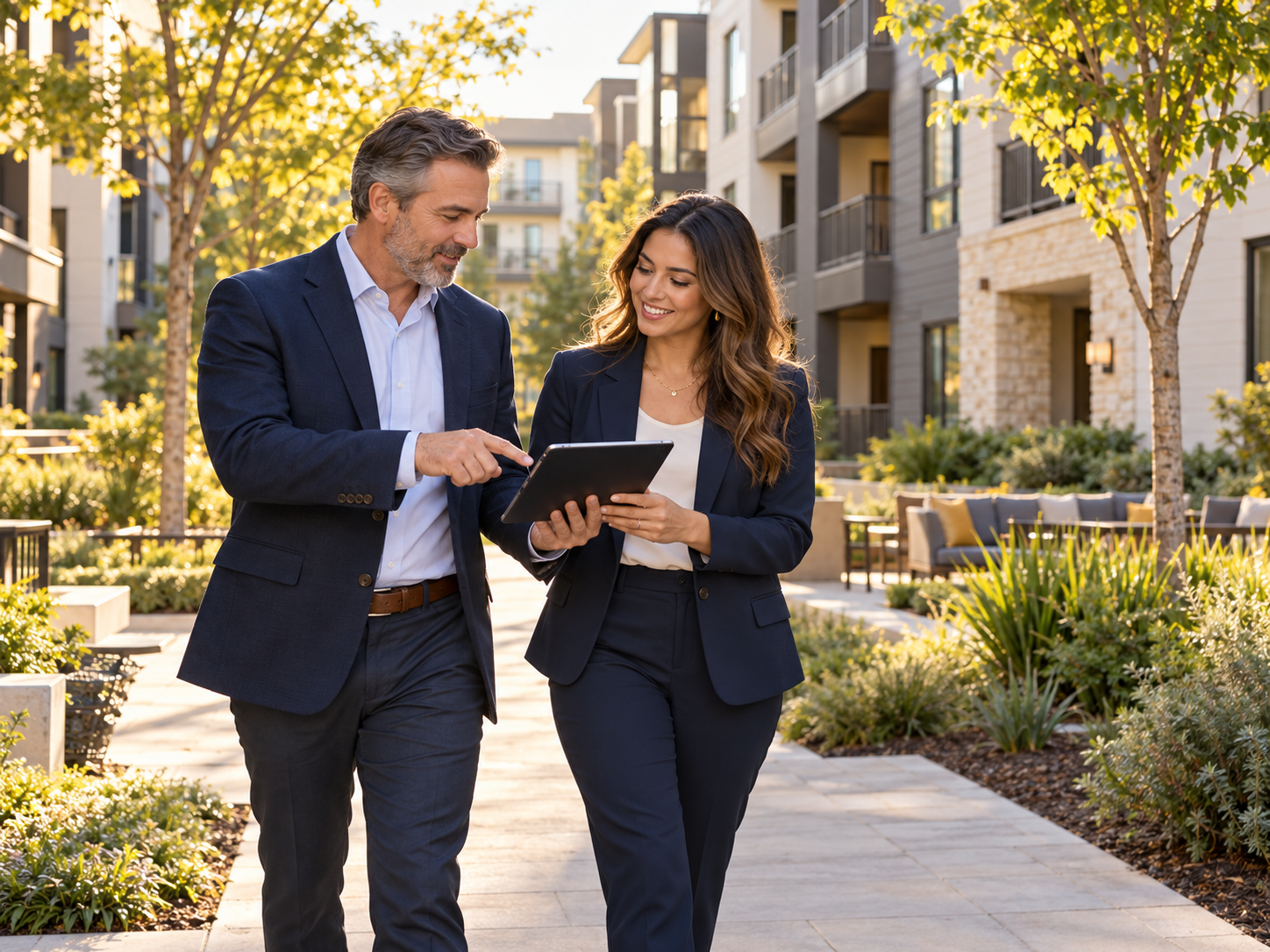 Real estate agents discussing a multifamily property